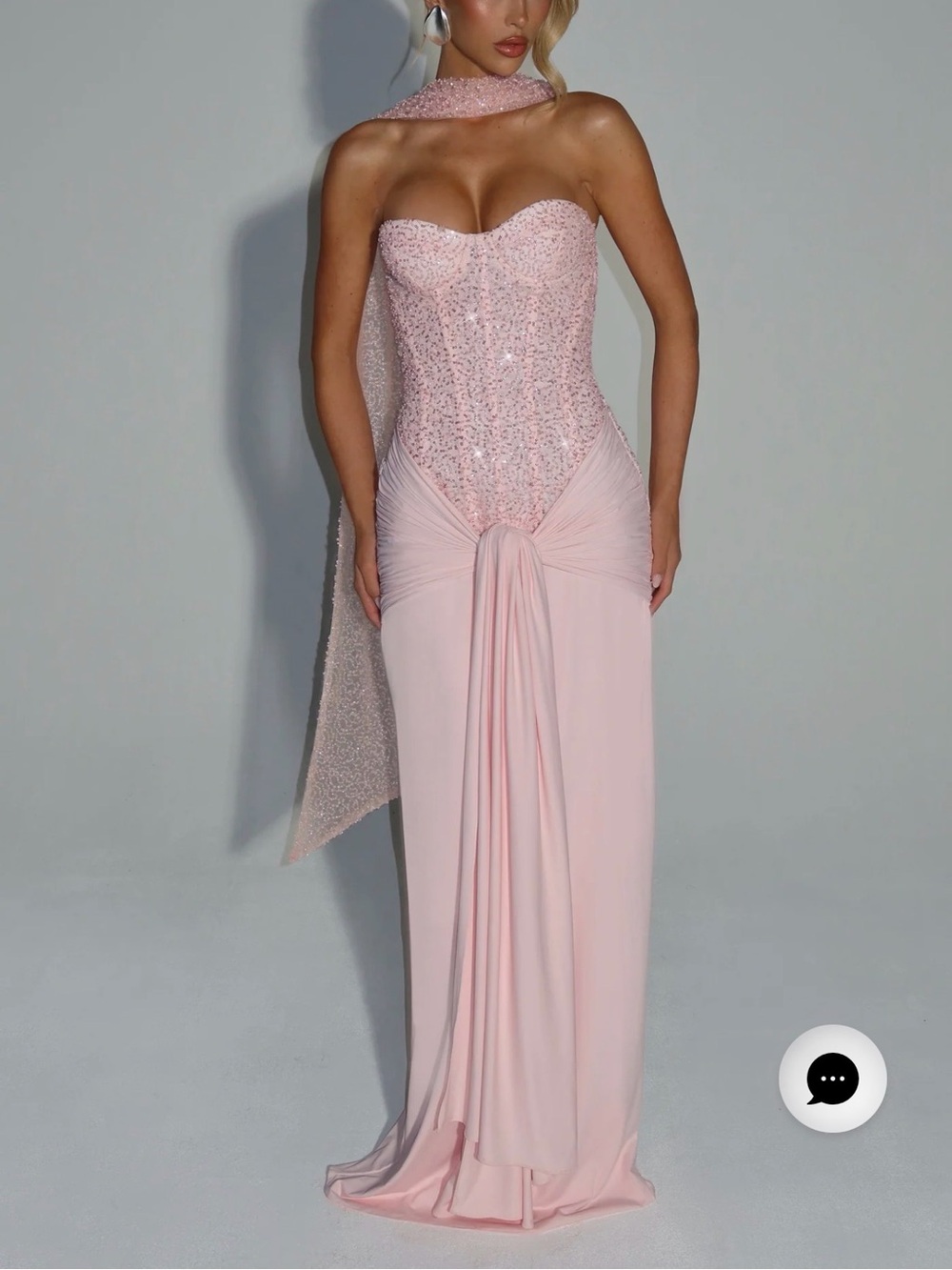 Strapless Pink Embellished Evening Gown